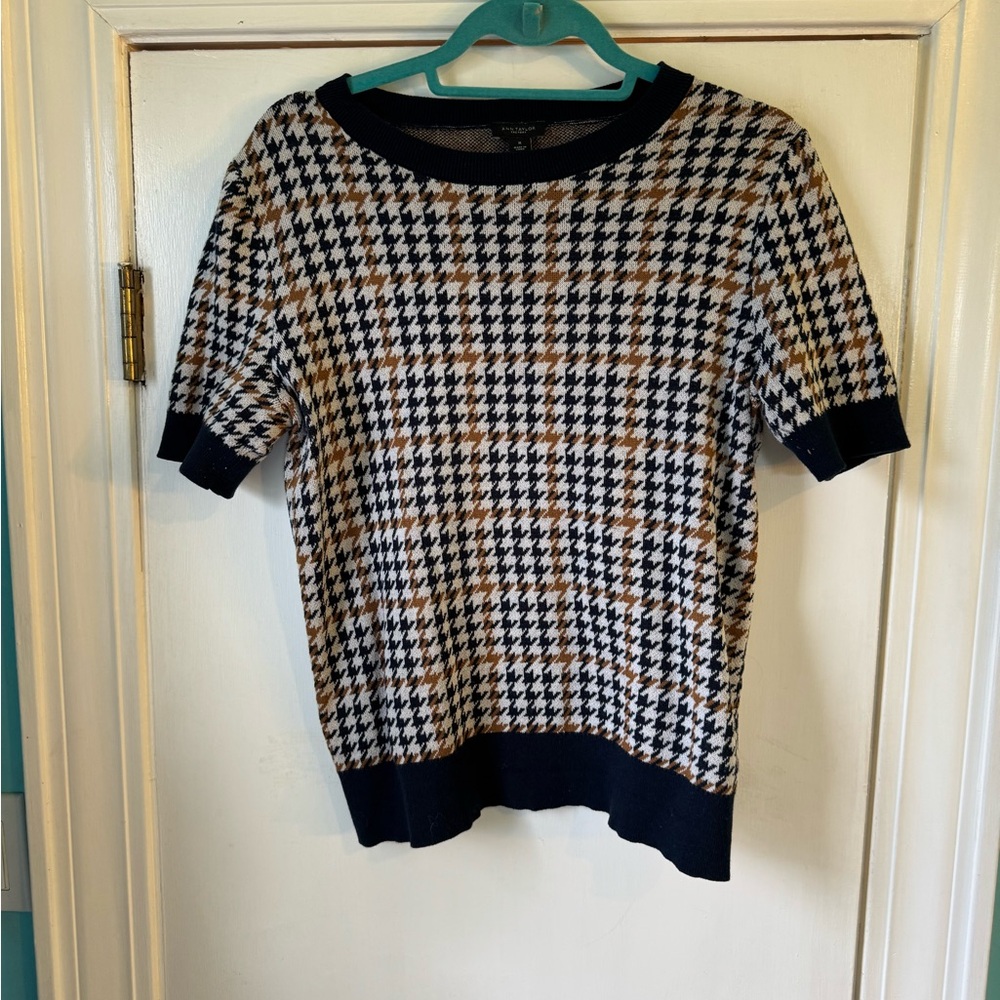 Ann Taylor Factory Houndstooth Short Sleeve Sweater